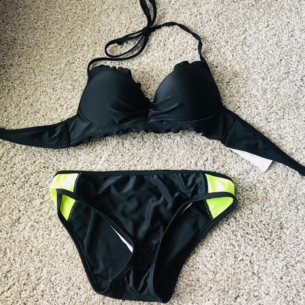 Push-up Ruffles Swim Top + Neon Bottoms